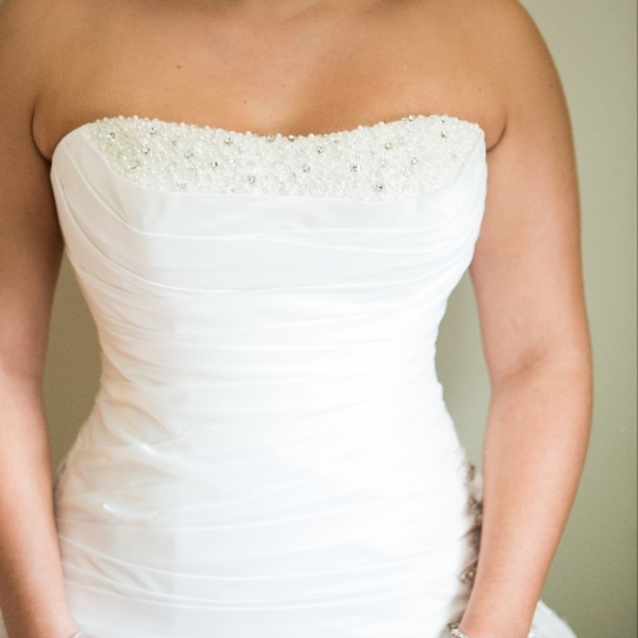 Allure White Ruffled Tiered Gown with Swarovski Crystals - Picture 4 of 10